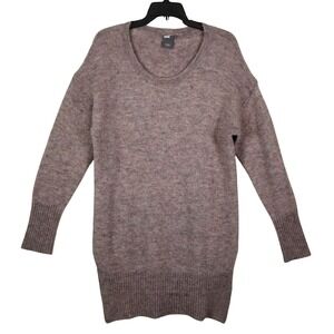 ICHI Womens Alpaca‎ Blend Longline Tunic Sweater Mauve Brown Scoop Neck Size M